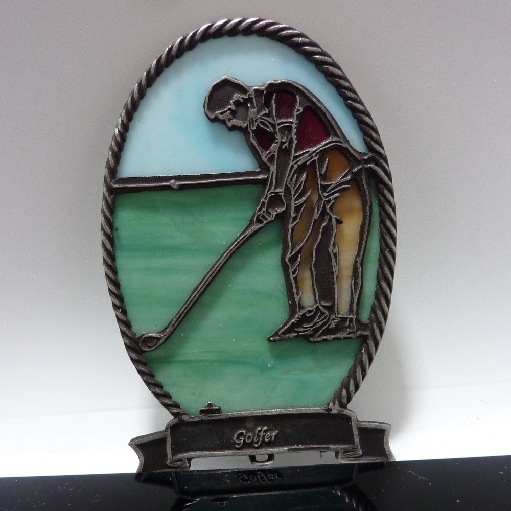 Forma Vitrum Stained Glass GOLFER Suncatcher VINTAGE